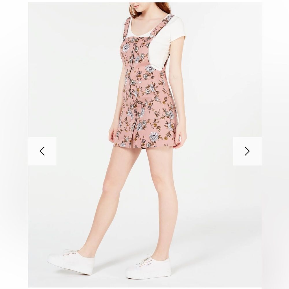 Tinseltown Juniors' Blush Floral Skirtall  Overalls Pink Size M
